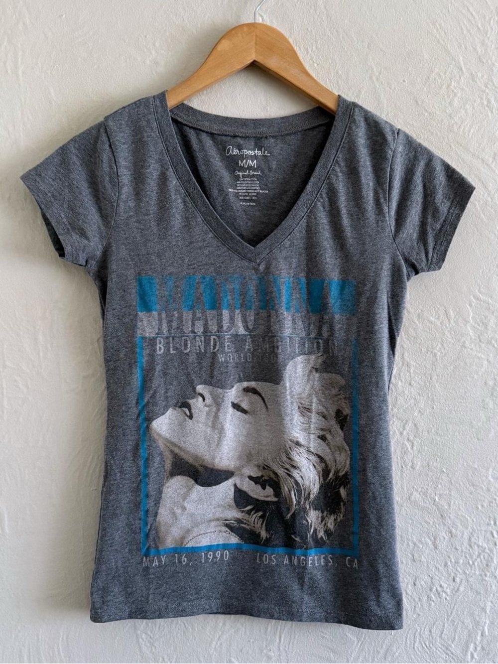 Y2K Aeropostale Madonna Gray Graphic V-Neck Tee Size M